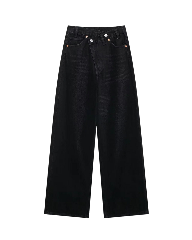 Demi | Wide Leg Jeans Dark Blue Indigo High Waisted Contrast Stitch