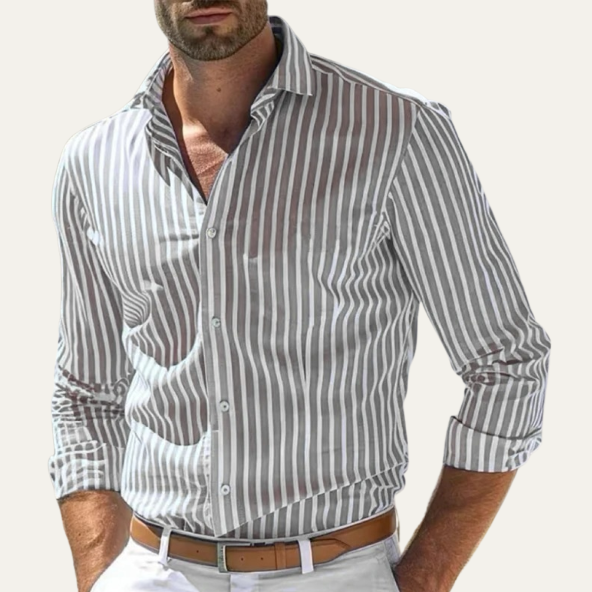 Benson | Men's Casual Smart Fit Striped Linen Shirt