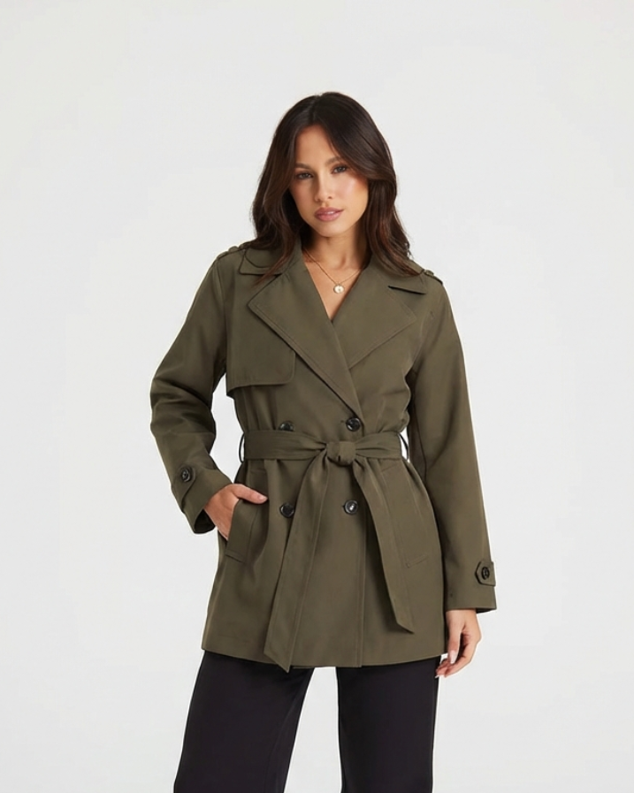 Mira | Casual Belted Trench Jacket Khaki Long