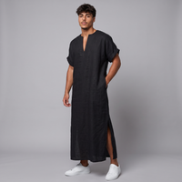 Whitaker | Men's Boho Linen Long Shirt Black V Neck