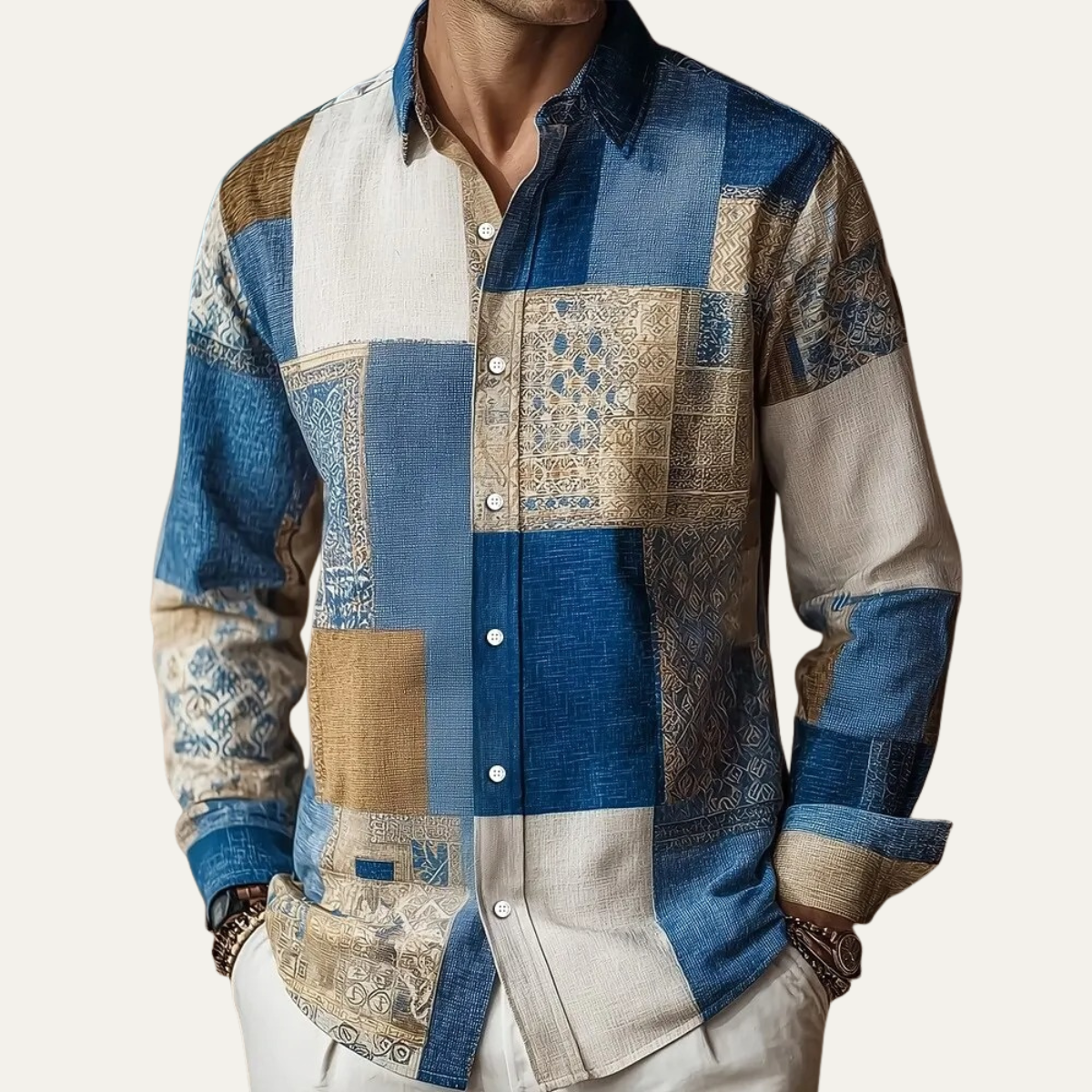 Finn | Colour Block Patchwork Button Up Shirt