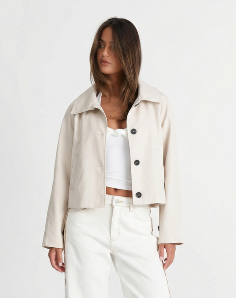 Lily | Cream Cropped Button-Front Jacket