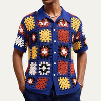 Aldous crochet polo shirt navy multi