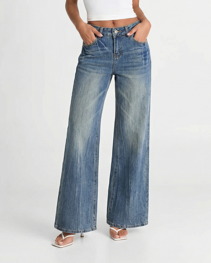 Cora | Wide Leg Jeans Light Blue High Waisted Vintage Faded