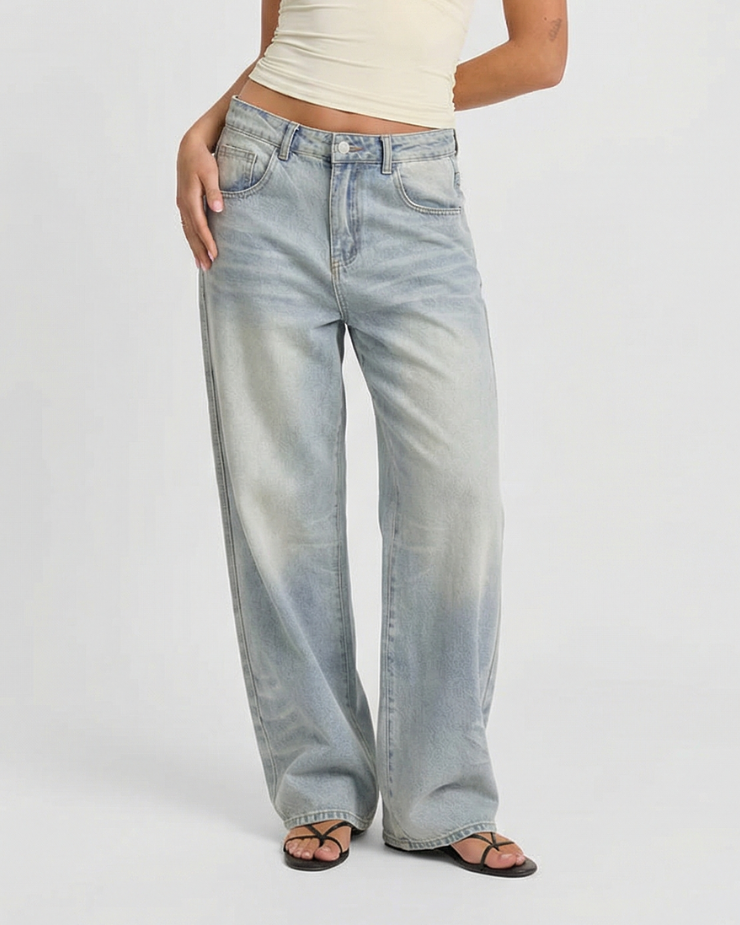 Elodie | Vintage Wide Leg Jeans Light Blue Faded High Waisted