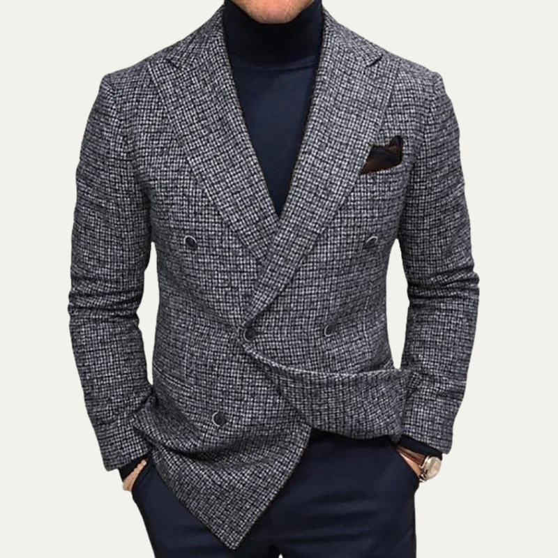 Mack | Slim Fit Double Breasted Houndstooth Tweed Blazer