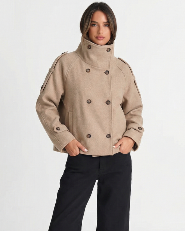 Demi | Double Breasted Blazer Beige Cropped Military