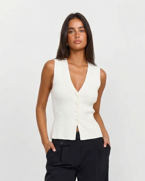 Bonnie | Deep V-Neck Ribbed Knit Vest