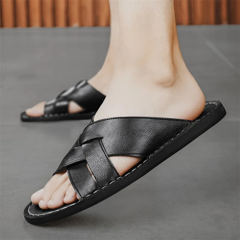 King | Open Toe Casual Leather Slide Sandals