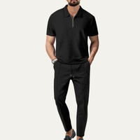Halstead waffle knit sweatsuit set in Black