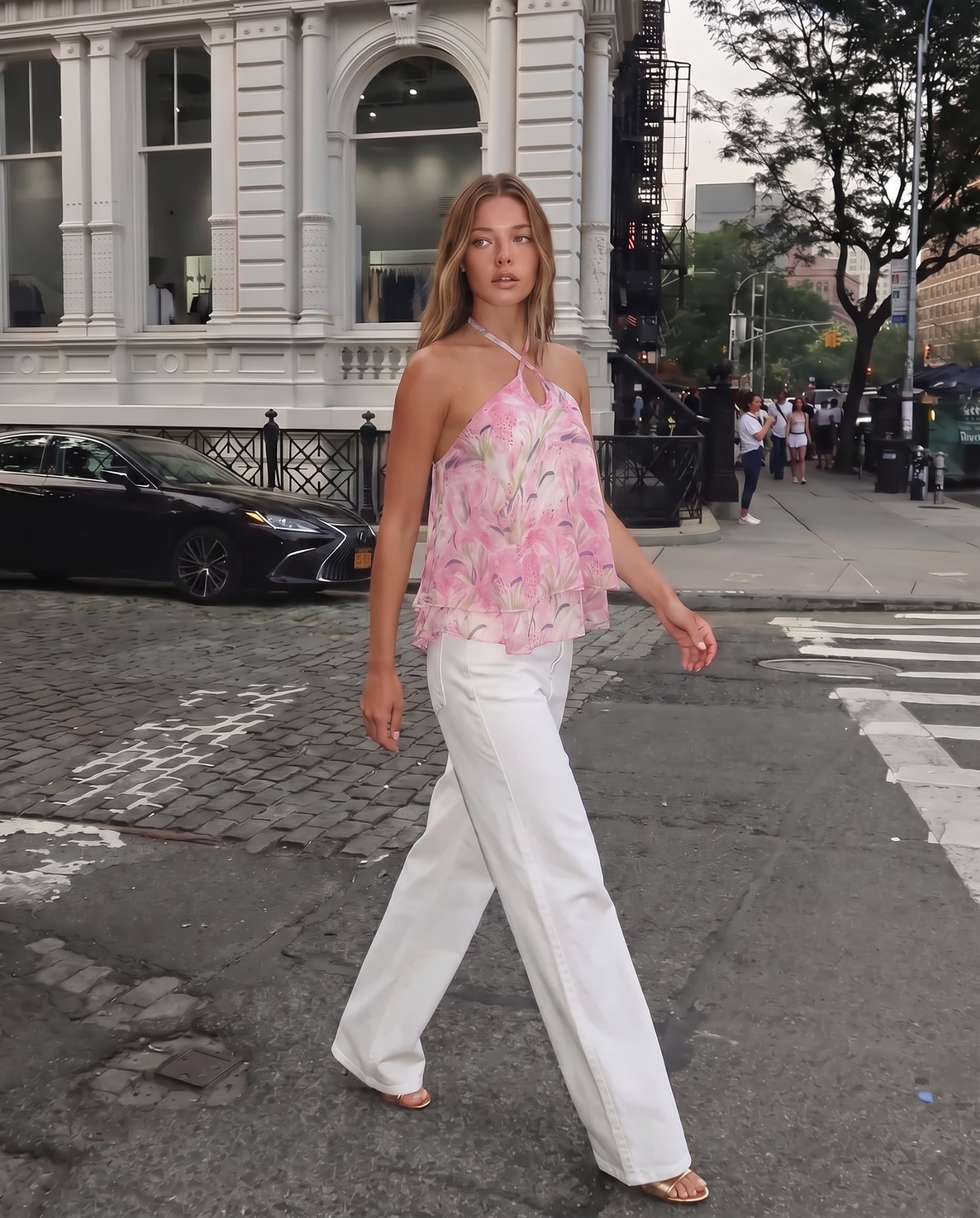 Lena | Floral Chiffon Ruffle Halter Top