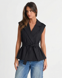 Liv | Sleeveless Blazer Black Belted Peplum Tailored