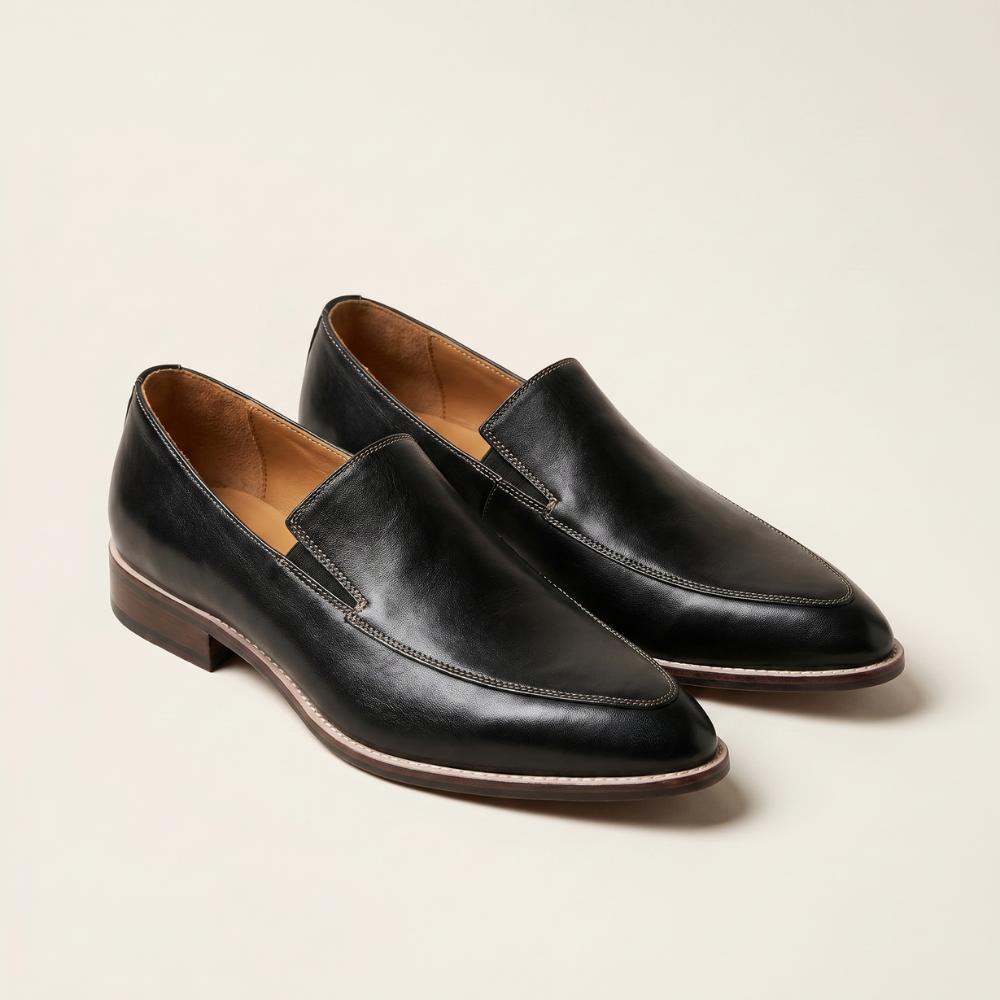 Bettany women's black leather slip on loafers