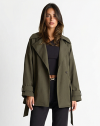 Xena | Casual Relaxed Linen Jacket Green Belted Long