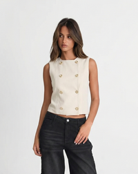 Zuri | Elegant Sleeveless Blouse Cream Double Breasted Cropped