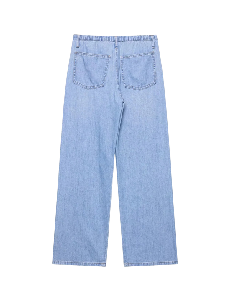 Camille | Summer Wide Leg Jeans Light Blue Drawstring High Waisted