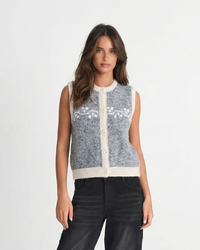 Sia | Sleeveless Blazer Grey Cream Knitted Button Front Vest