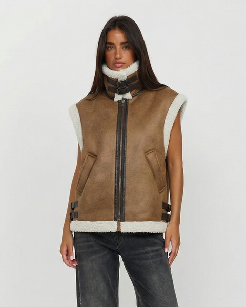 Eleanor | Faux Shearling Aviator-Style Gilet