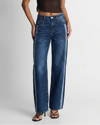 Maeve | Wide Leg Jeans Dark Blue High Waisted Side Stripe