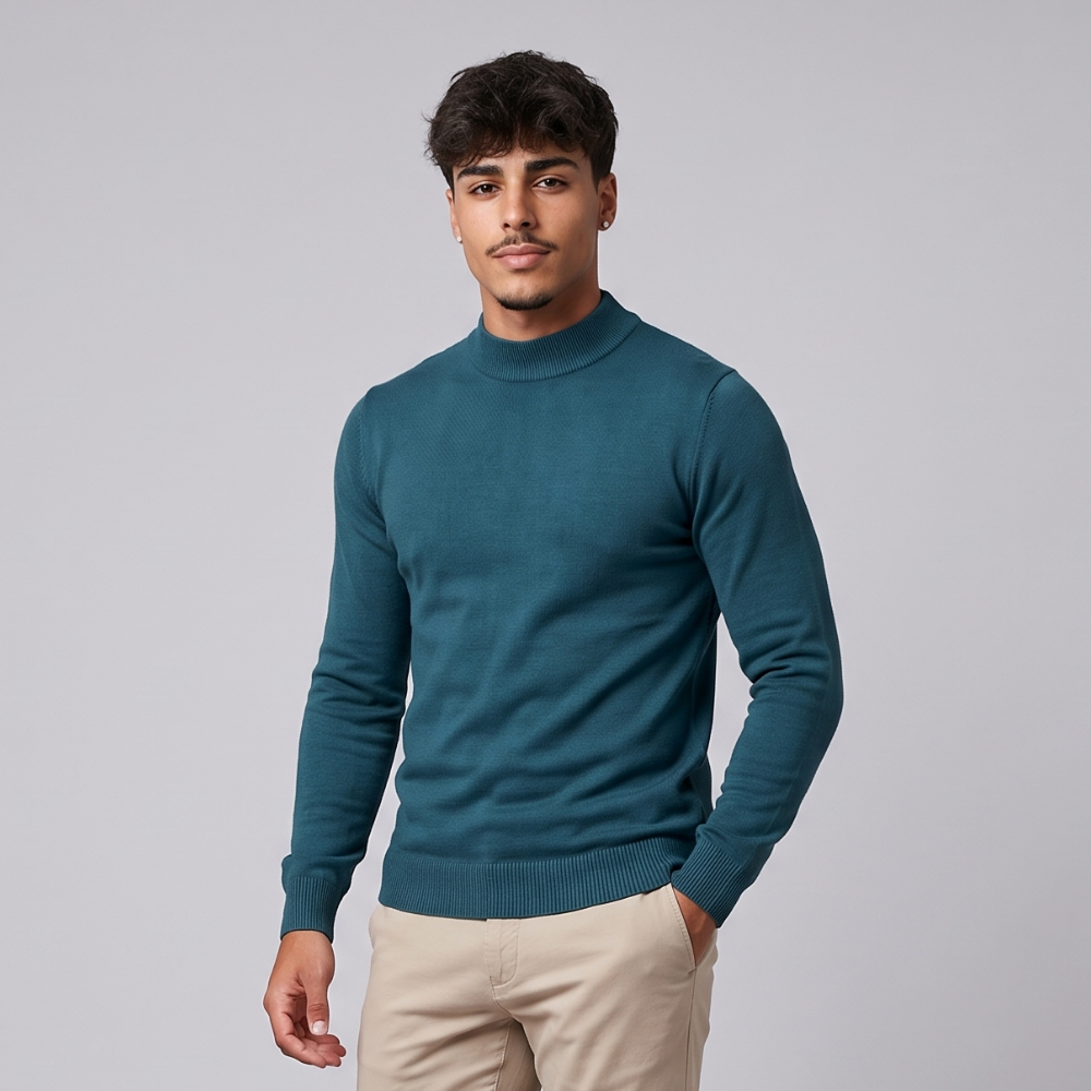 Forsythe | Men's Turtleneck Jumper Teal Crew Neck