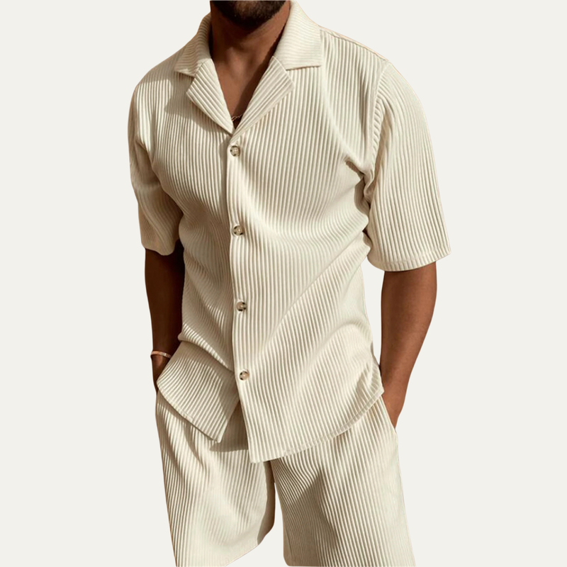 Bartholomew ribbed short sleeve set in Creamy White