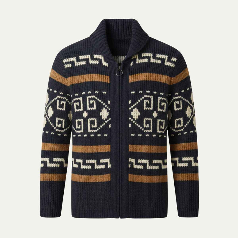 Marlon | Button Up Jacquard Knit Shawl Collar Cardigan