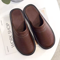 Burnaby leather slip on house shoes in Brown
