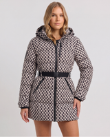 Malvina | Women's Hooded Belted Puffer Jacket Geometric and Black