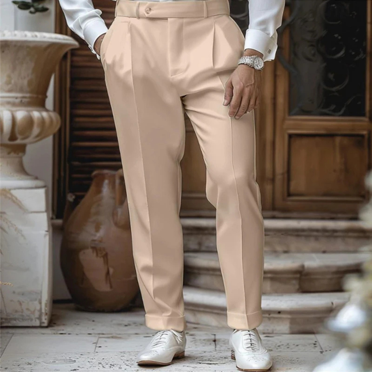 Hadleigh pleated dress trousers in Khaki