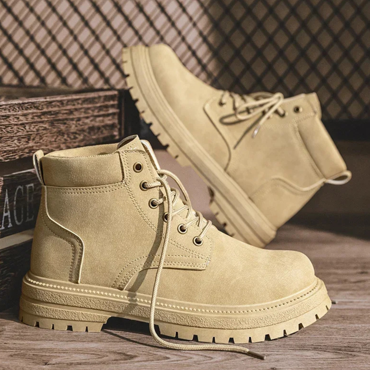 Colby lace up suede ankle boots in Beige