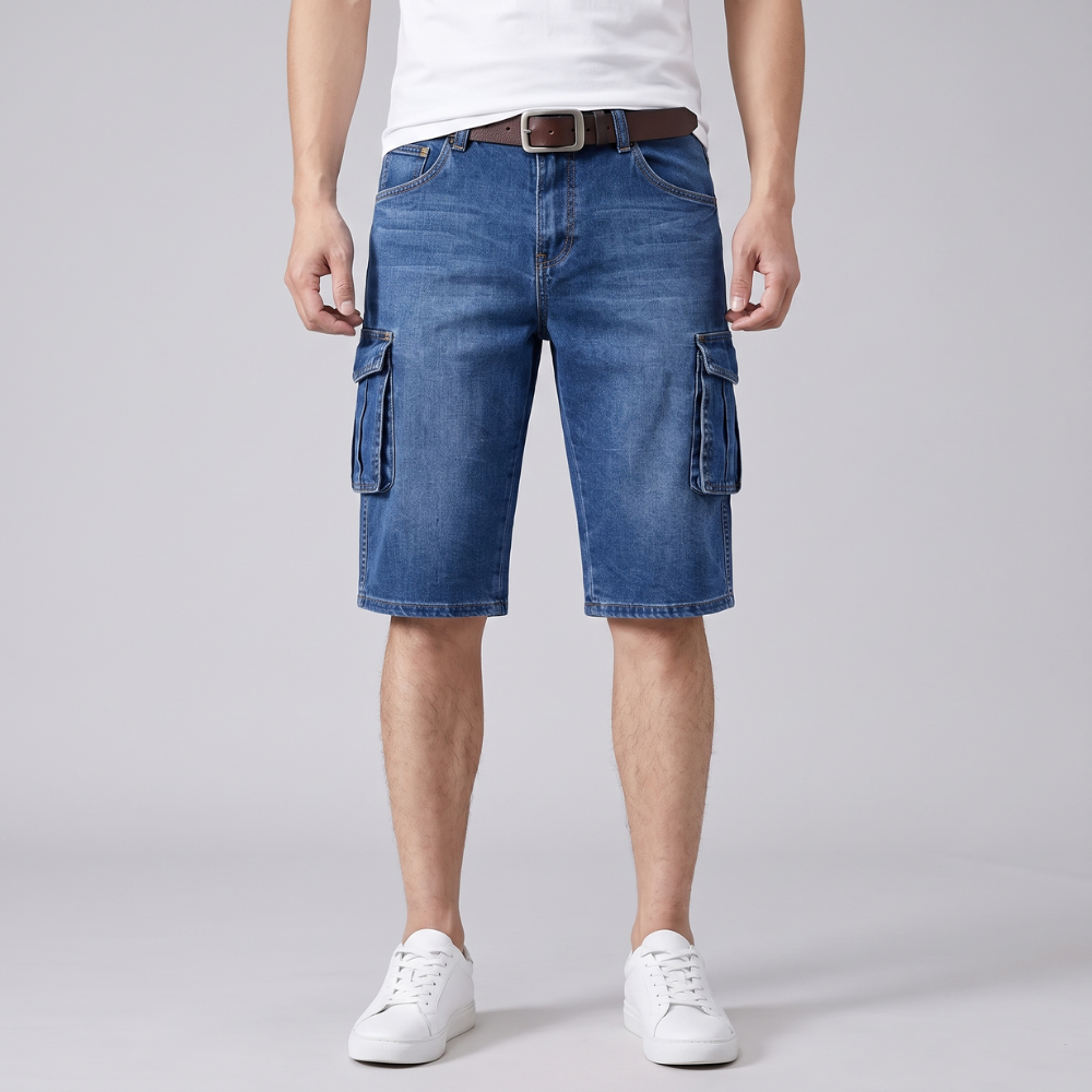 Gus | Loose Fit Multi Pocket Denim Cargo Shorts