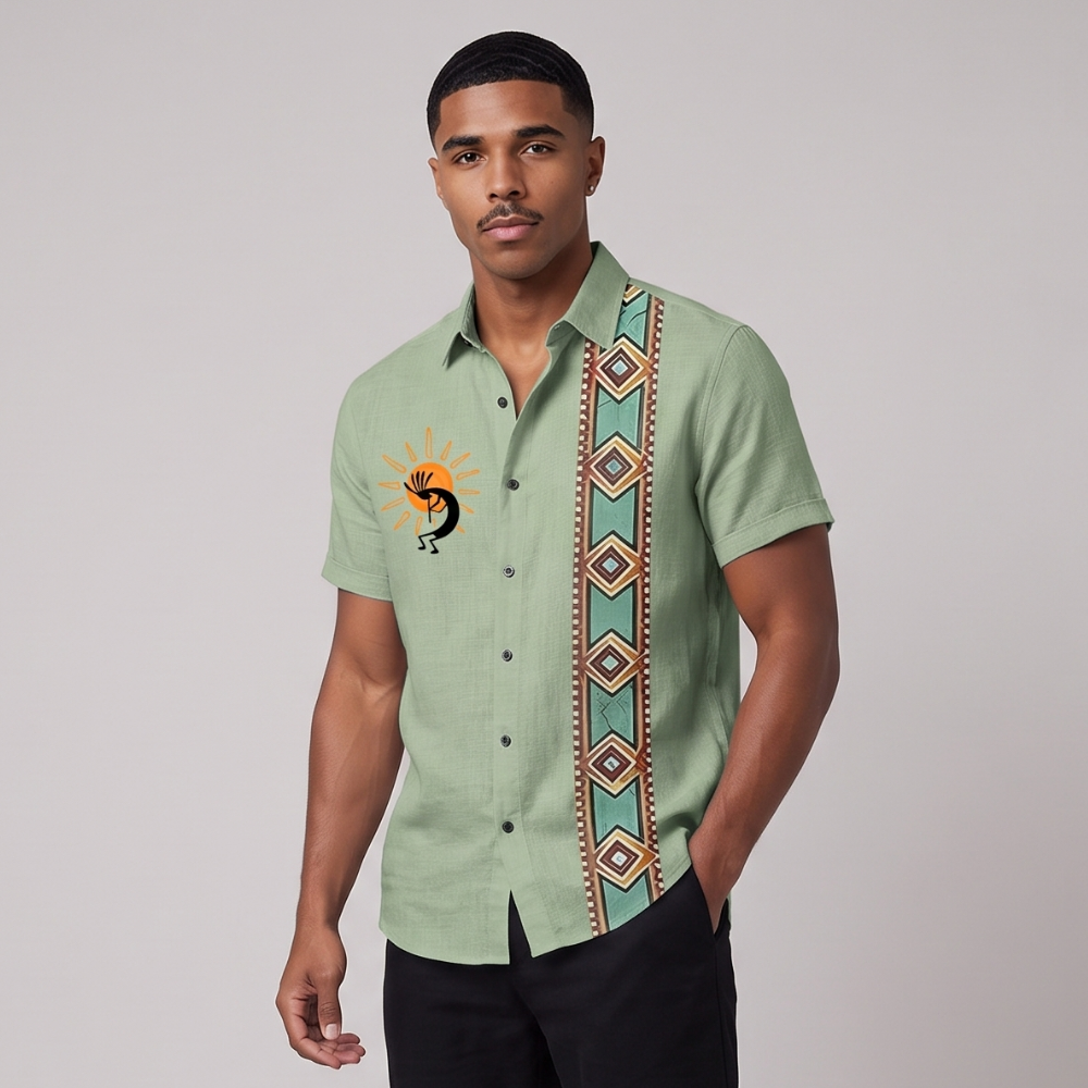 Josiah | Patterned Vintage Cotton Linen Summer Shirt
