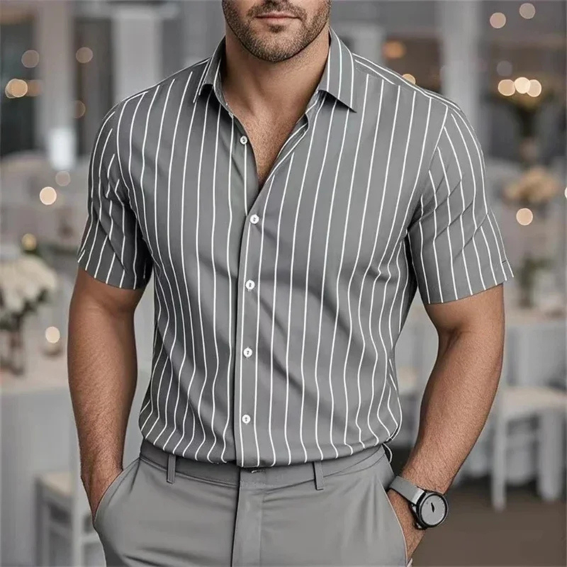 Beaumont pinstripe short sleeve shirt in Grey