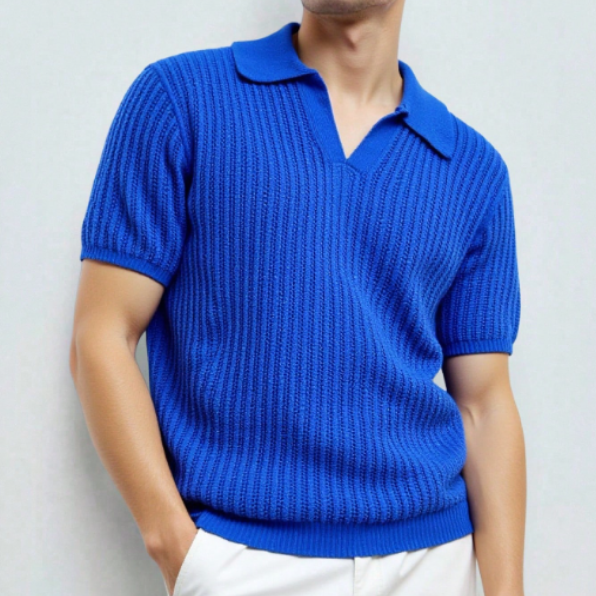 Phoenix Knitted Polo Shirt Blue