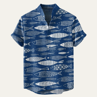 Rhodes shirt camp collar and print detail