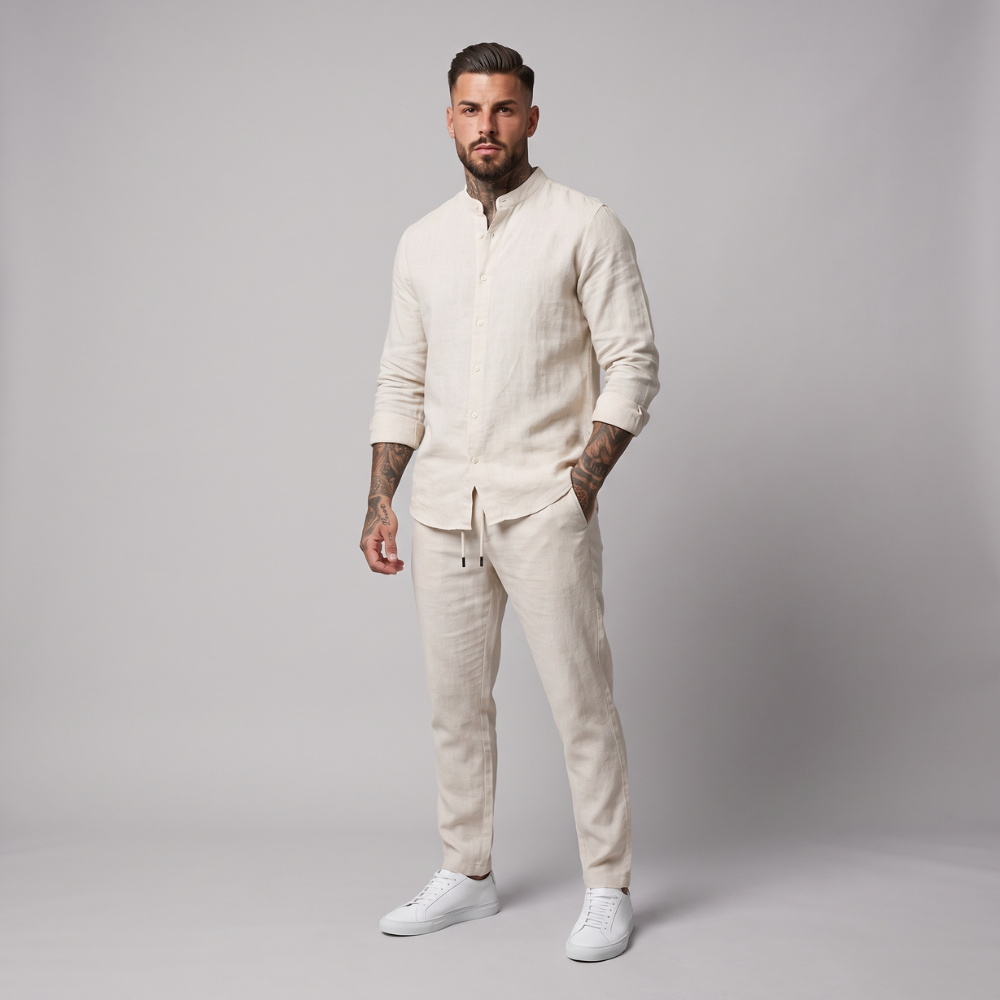 Gustav | Linen Blend Shirt and Trousers Two Piece Set