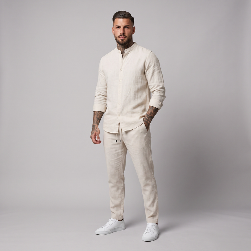 Gustav | Linen Blend Shirt and Trousers Two Piece Set