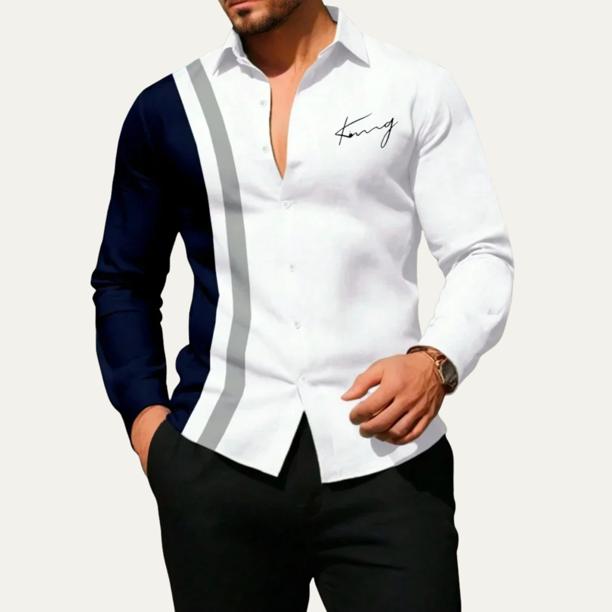 Alastair men's colour block button-up shirt in White
