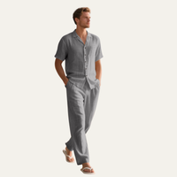 Thatcher men's linen pyjama set short sleeve in Grey