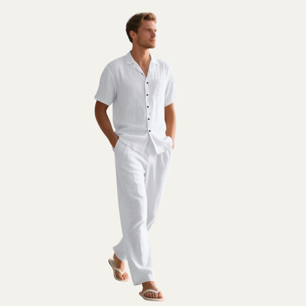 Thatcher linen pyjama set in White