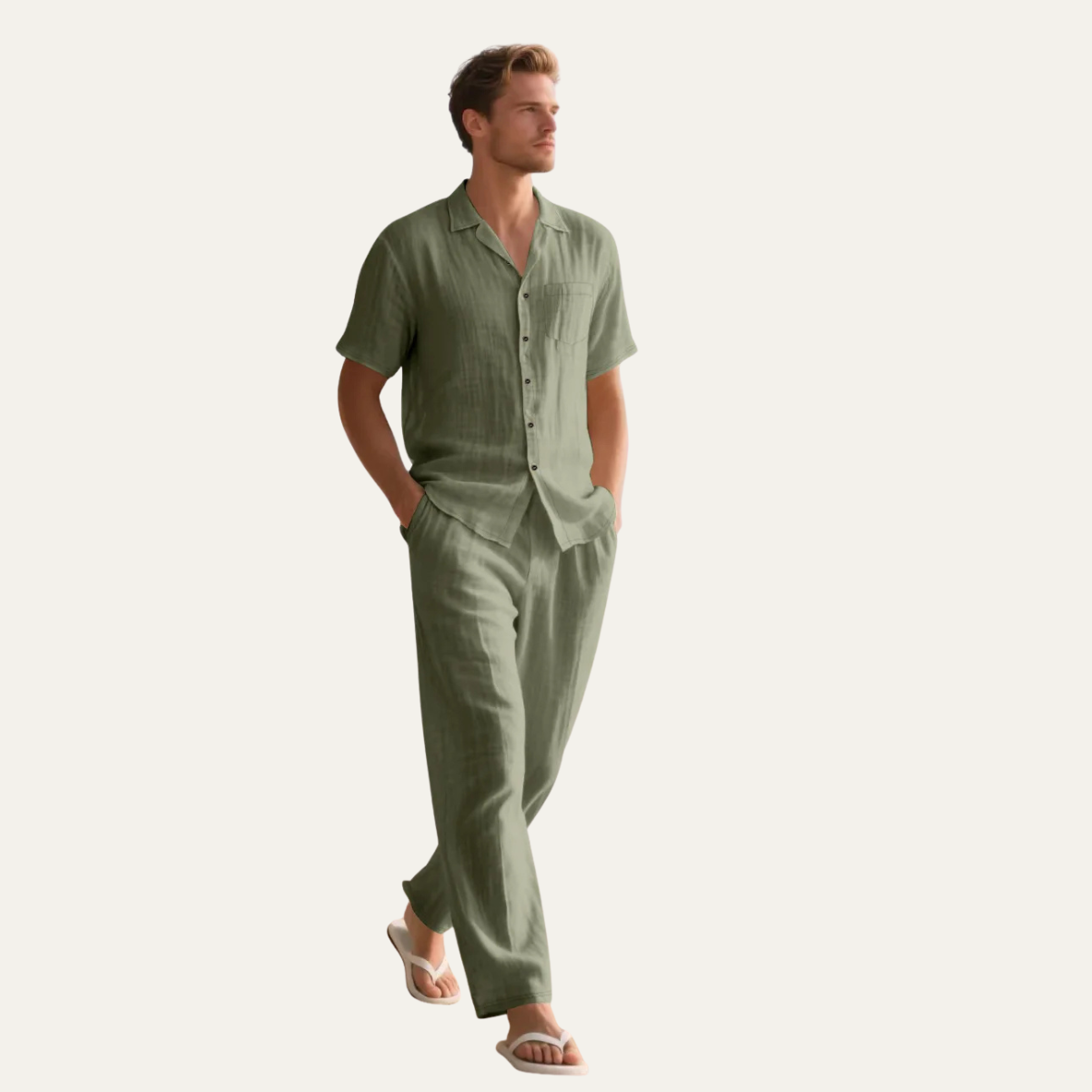 Thatcher linen pyjama set in Green