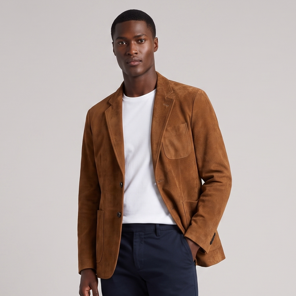 Brady | Retro Faux Suede Blazer with Pockets