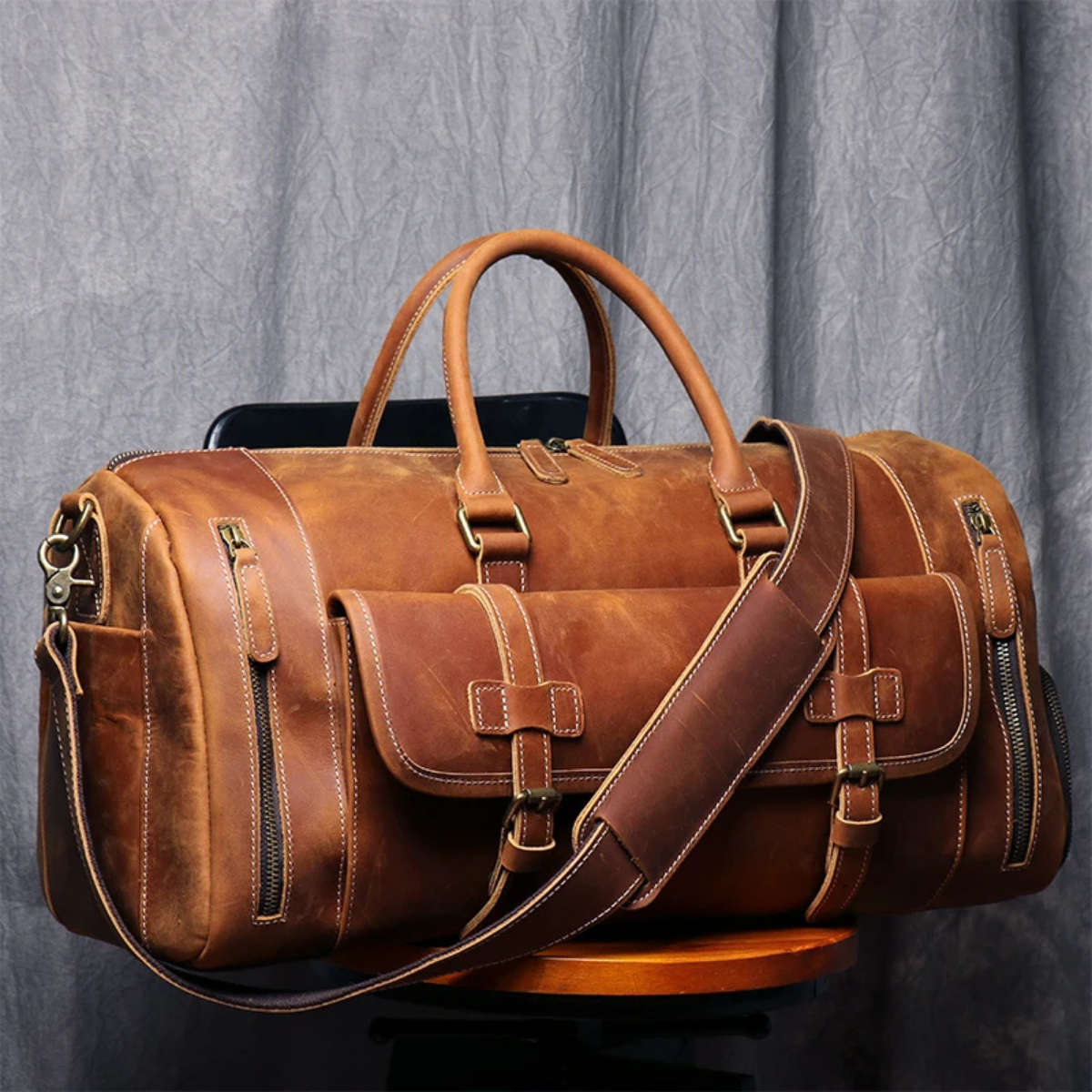 Edric | Genuine Leather Weekend Travel Duffle Bag for Men