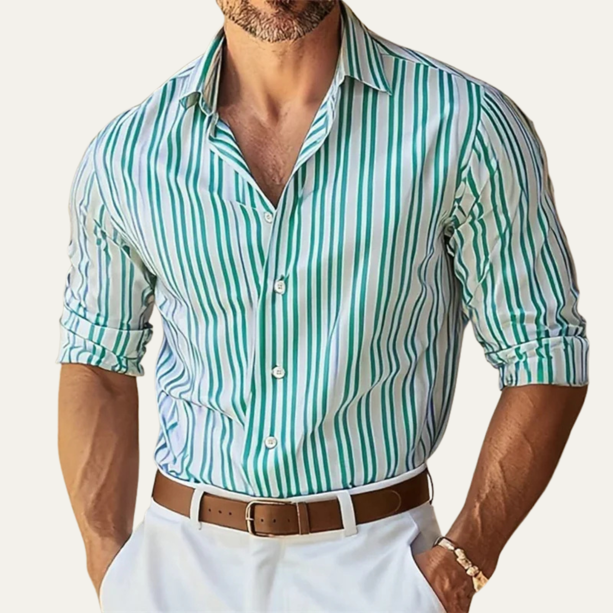 Vaughn striped shirt in Light Green