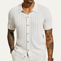 Hollis ribbed knit button-up shirt in White