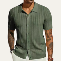 Hollis ribbed knit button-up shirt in Army Green