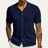 Hollis ribbed knit button-up shirt in Navy Blue