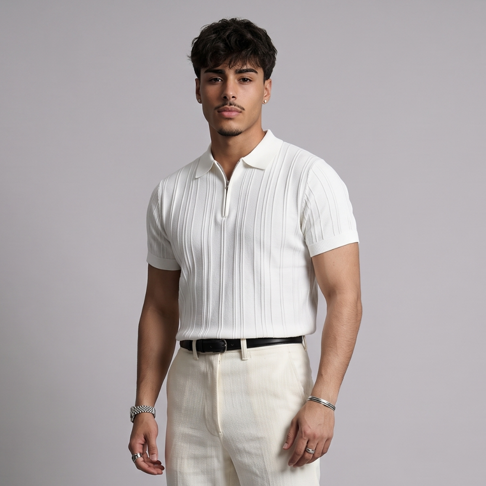 Anders | Men's Knitted Zip Short Sleeve Polo Shirt