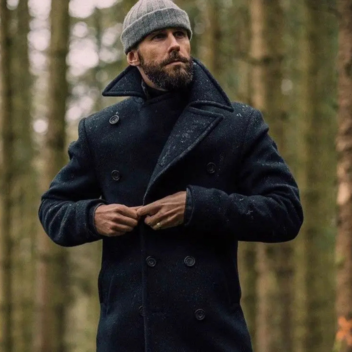 Draycott double breasted wool pea coat in Black