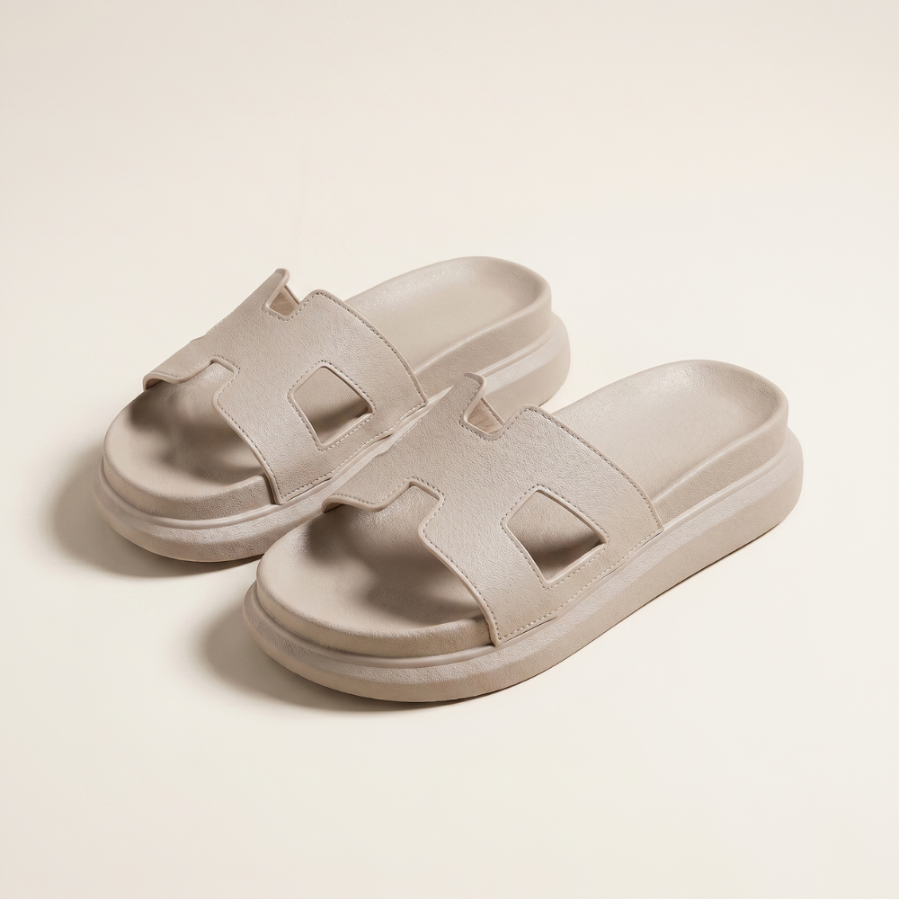 Juniper platform slide sandals in Beige